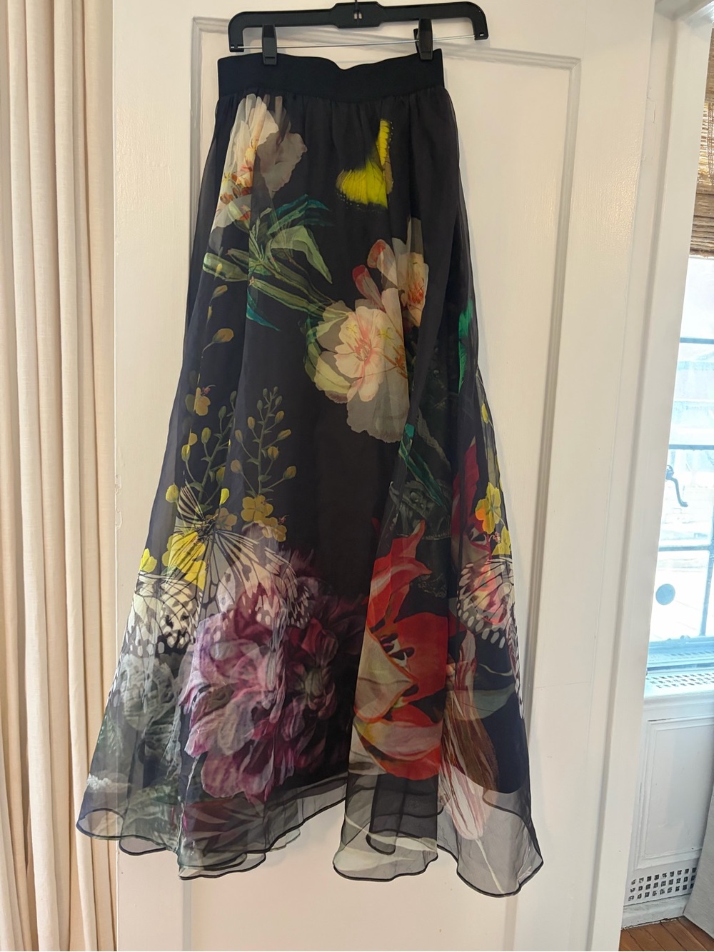Alice and Olivia Floral Black Maxi Skirt with Sheer Overlay - Picture 2 of 5